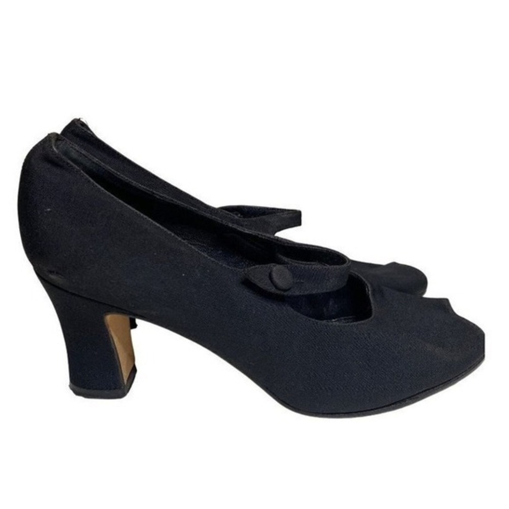 Evan Picone feather construction peep toe straps pumps black fabric vintage shoe - Picture 5 of 11